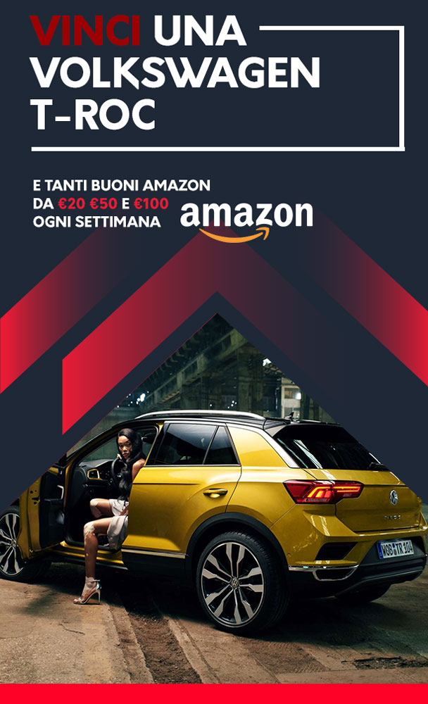 Partecipa e vinci una Volkswagen T-Roc o Buoni Amazon fino a €100 ogni settimana!